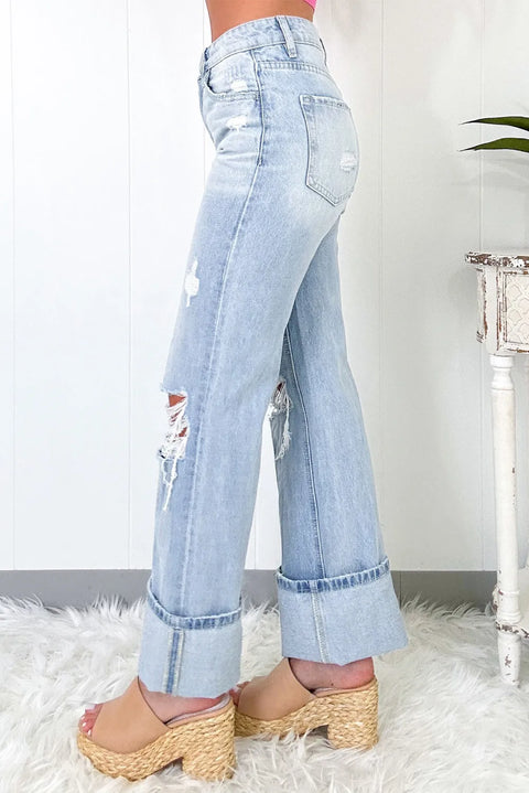 High Waist Jeans | Distressed with Pockets | Rubies + Lace