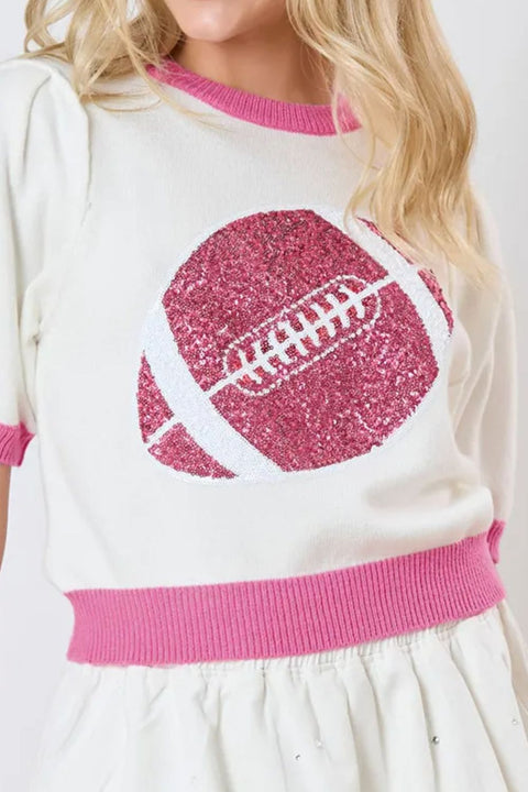 Vintage Pink Out | Sequin Football Sweater | Rubies + Lace