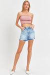 RISEN | Wash Raw Hem Denim Shorts | Rubies + Lace