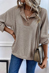 Two Tone Mocha | Quarter Buttoned Blouse | Rubies + Lace