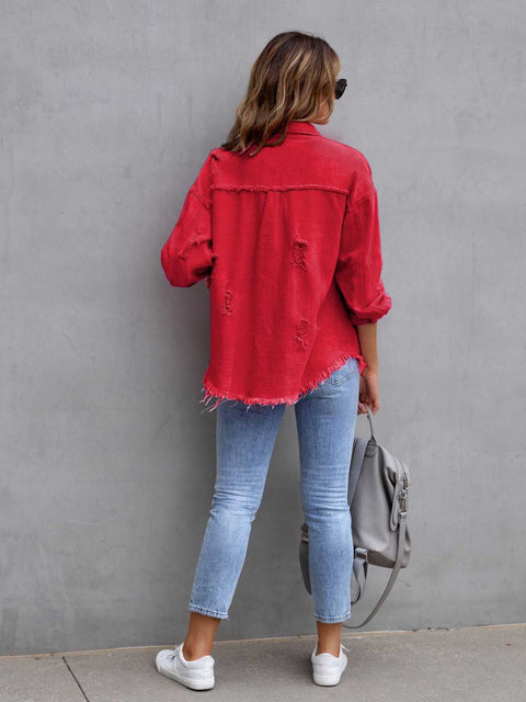 Color Distressed Denim Jacket | Multiple Color Options | Rubies + Lace