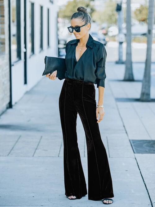 Velvet Flare Pants Outfits (2 ideas & outfits)