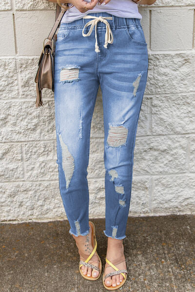 Drawstring Distressed Jeans | Multiple Color Options | Rubies + Lace