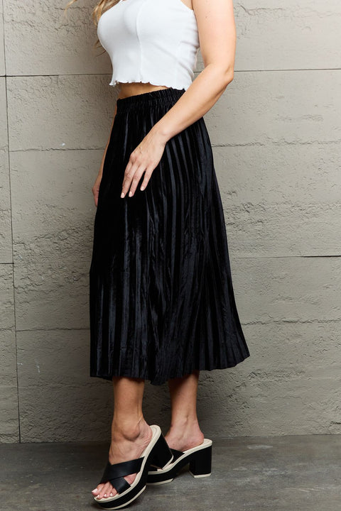 Black Shimmer | Pleated Flowy Midi Skirt | Rubies + Lace