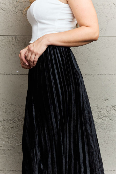 Black Shimmer | Pleated Flowy Midi Skirt | Rubies + Lace