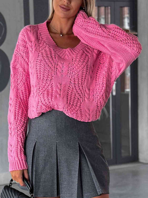 V-Neck Cable-Knit Sweater | Multiple Color Options | Rubies + Lace