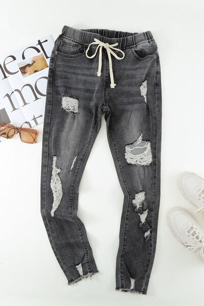 Drawstring Distressed Jeans | Multiple Color Options | Rubies + Lace