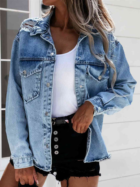 Distressed | Lightweight Denim Jacket | Rubies + Lace