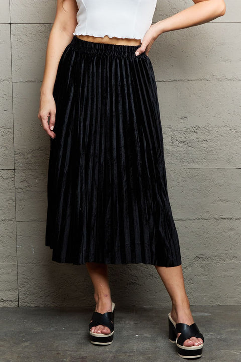 Black Shimmer | Pleated Flowy Midi Skirt | Rubies + Lace