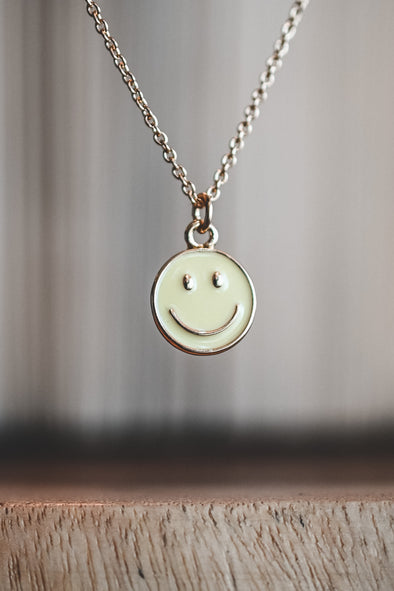 Retro Smiley Face |  Gold Necklace | Rubies & Lace