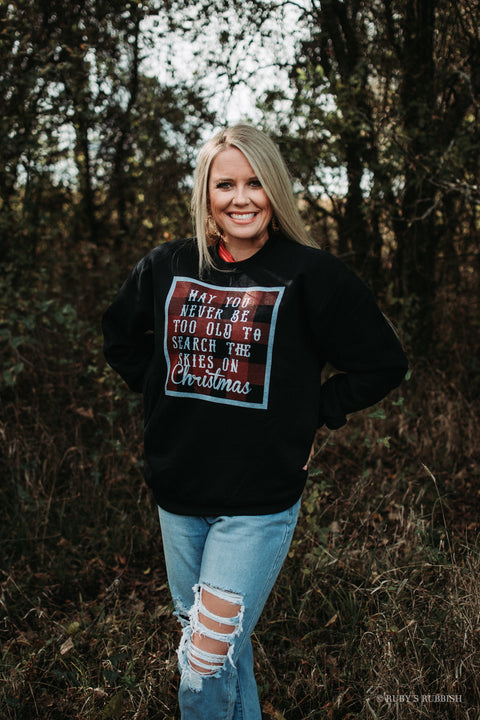 Search the Skies on Christmas | Seasonal Sweatshirt | Ruby’s Rubbish®