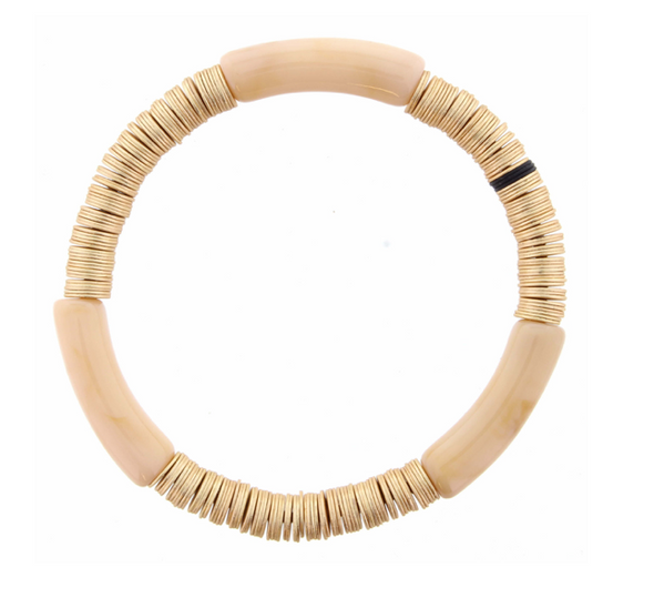 Gold Stack Stretch Bangle | Ivory Slim Bracelet | Rubies + Lace