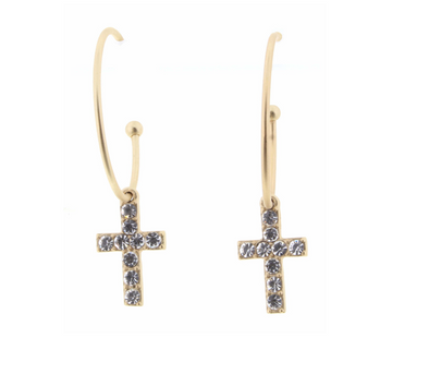 Crystal Cross | Hoop Dangle Earrings | Rubies + Lace