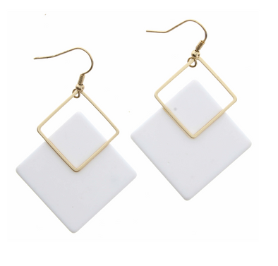 Gold Squared | White Dangle Earrings | Rubies + Lace