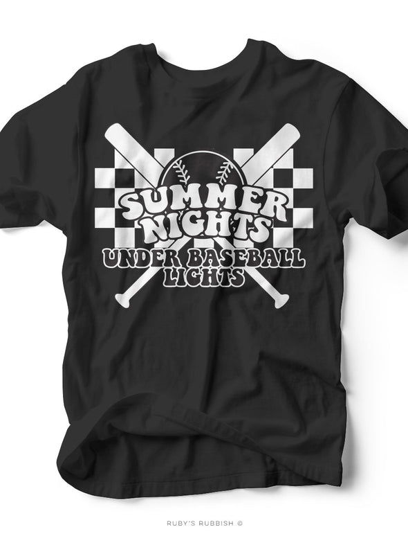 Summer Nights Under Baseball Lights | Game Day T-Shirt | Ruby’s Rubbish®
