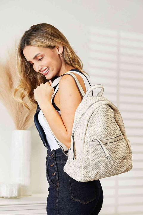 Woven in Beige | Leather Backpack | Rubies + Lace