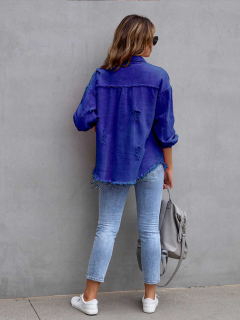 Color Distressed Denim Jacket | Multiple Color Options | Rubies + Lace