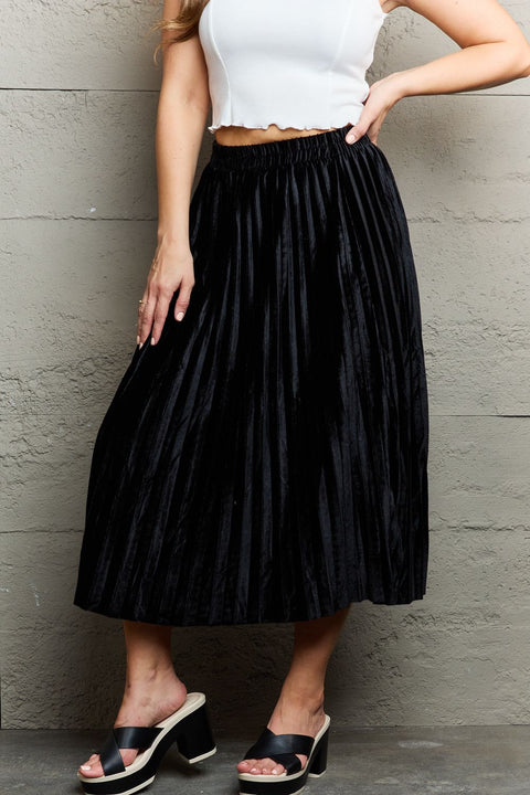 Black Shimmer | Pleated Flowy Midi Skirt | Rubies + Lace