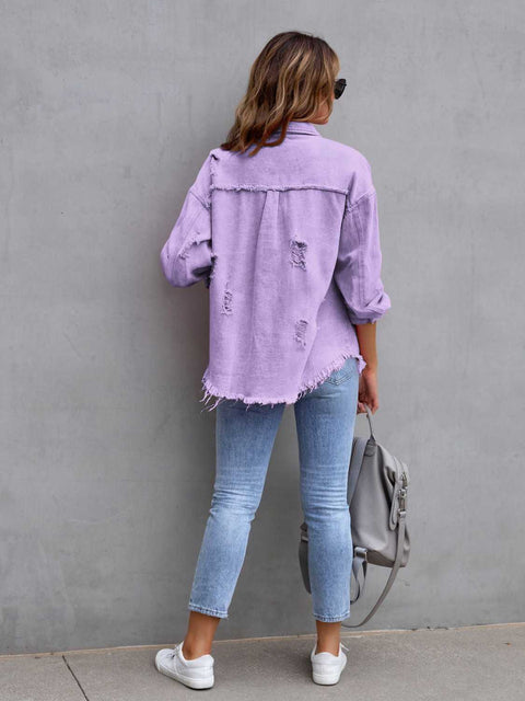 Color Distressed Denim Jacket | Multiple Color Options | Rubies + Lace