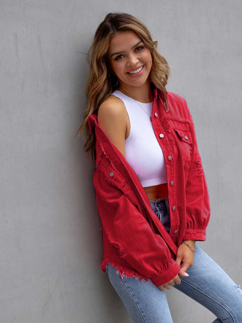 Color Distressed Denim Jacket | Multiple Color Options | Rubies + Lace