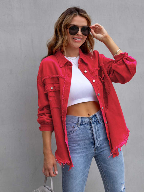 Color Distressed Denim Jacket | Multiple Color Options | Rubies + Lace