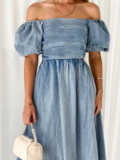 Off-Shoulder | Denim Dress | Rubies + Lace