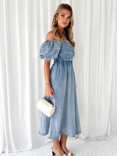 Off-Shoulder | Denim Dress | Rubies + Lace