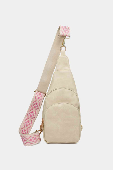 Leather Sling Bag With Pattern Strap | Multiple Color Options | Rubies + Lace