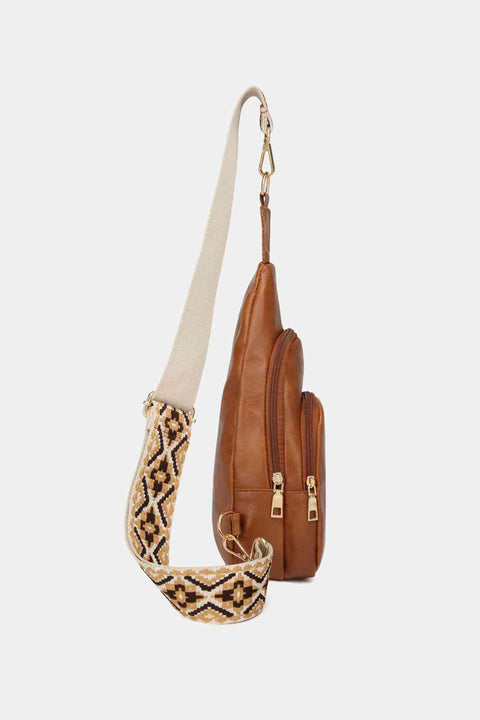 Leather Sling Bag With Pattern Strap | Multiple Color Options | Rubies + Lace