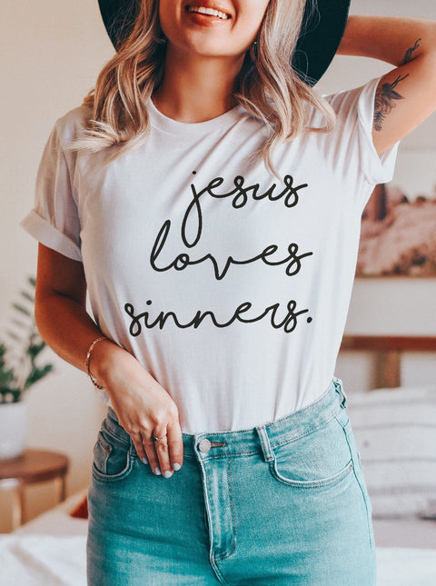 Jesus Loves Sinners Christian T-Shirt Ruby's Rubbishยฎ โ Ruby's