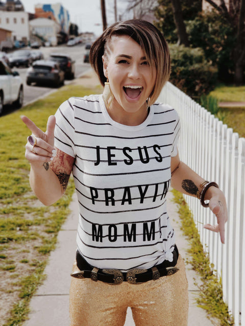 Jesus Prayin' Momma | Women's Striped T-Shirt | Ruby’s Rubbish®